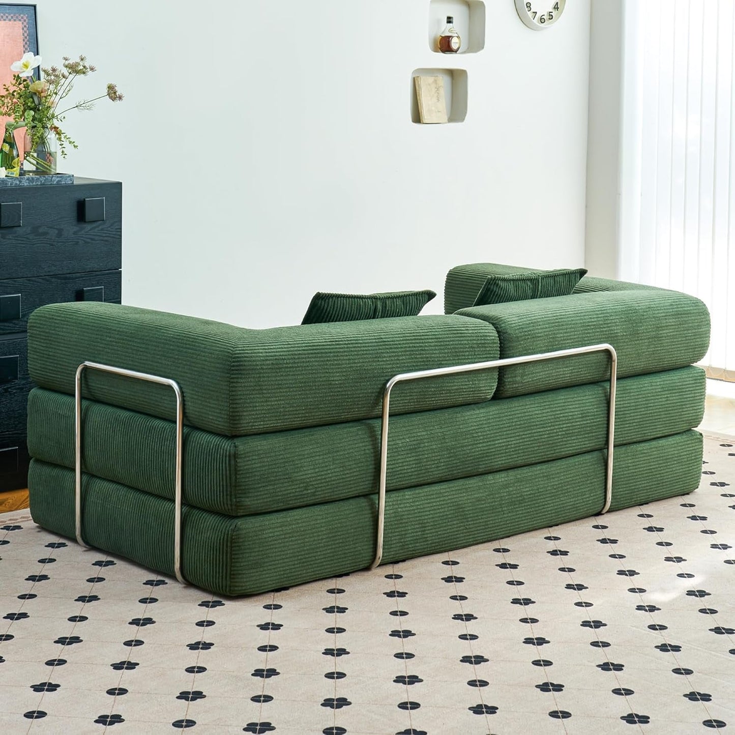 Convertible Floor Sofa Bed Comfy Corduroy Design Green-1