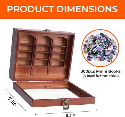 Anxiety Bookshelf Tiny Miniature Library Display Cabinet with Mini Books | Stress Relief and Creativity Decor - Mini Book Matchbox Shelf for Anxiety Relief-1