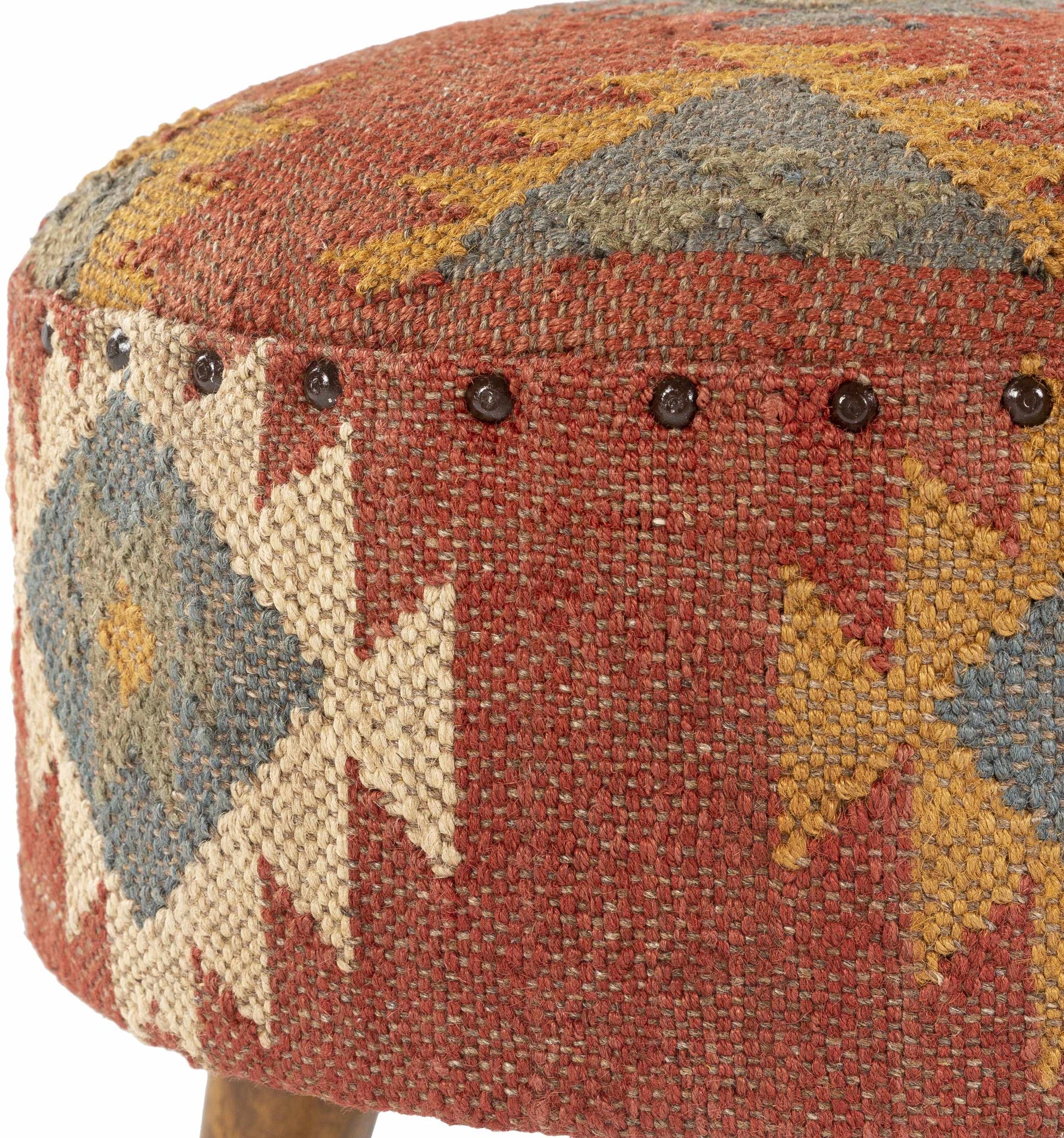 Brick Red Wood Frame Ottoman Stool-1