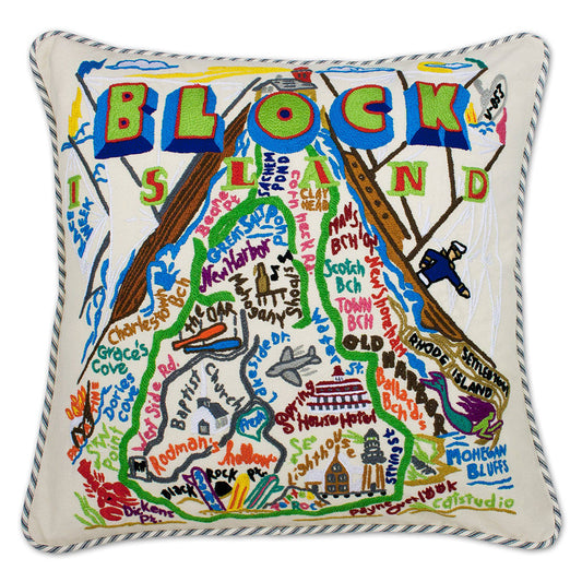 Block Island Hand-Embroidered Pillow-0
