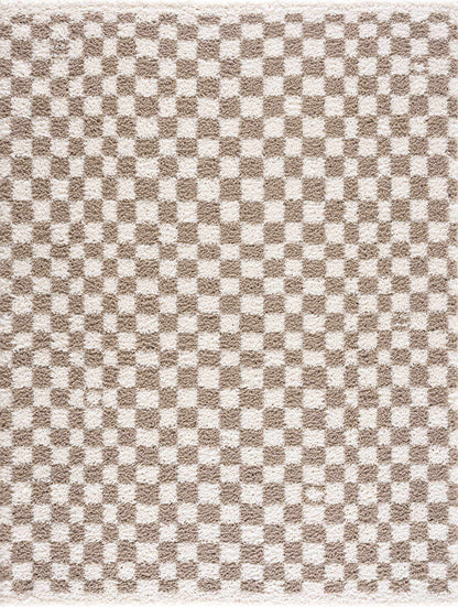 Kieu Light Gray & Taupe Checkered Area Rug-1