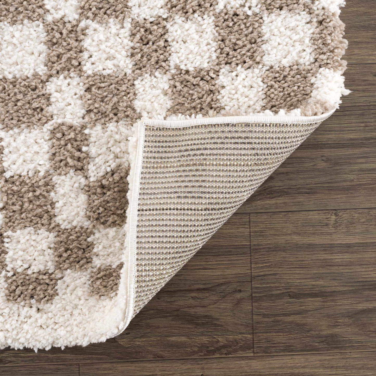 Kieu Light Gray & Taupe Checkered Area Rug-4