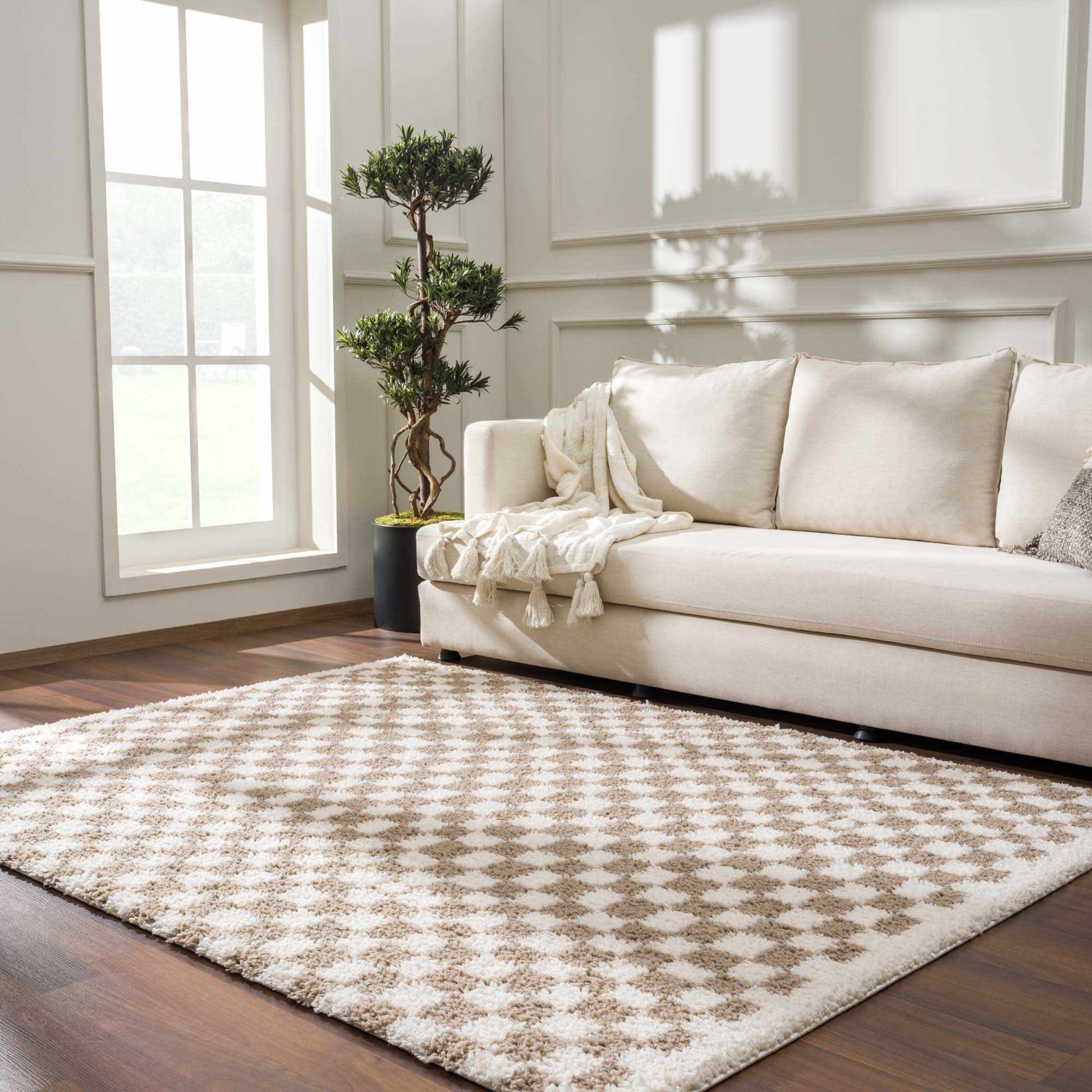 Kieu Light Gray & Taupe Checkered Area Rug-2