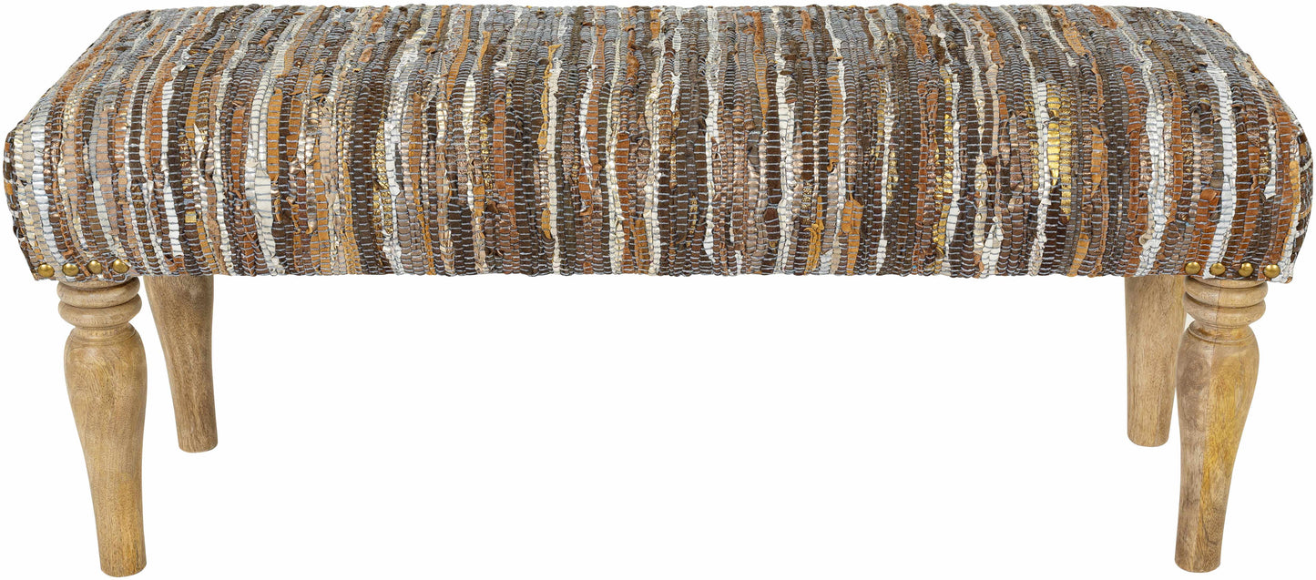 Bustos Leather Striped Wooden Base Bench-2
