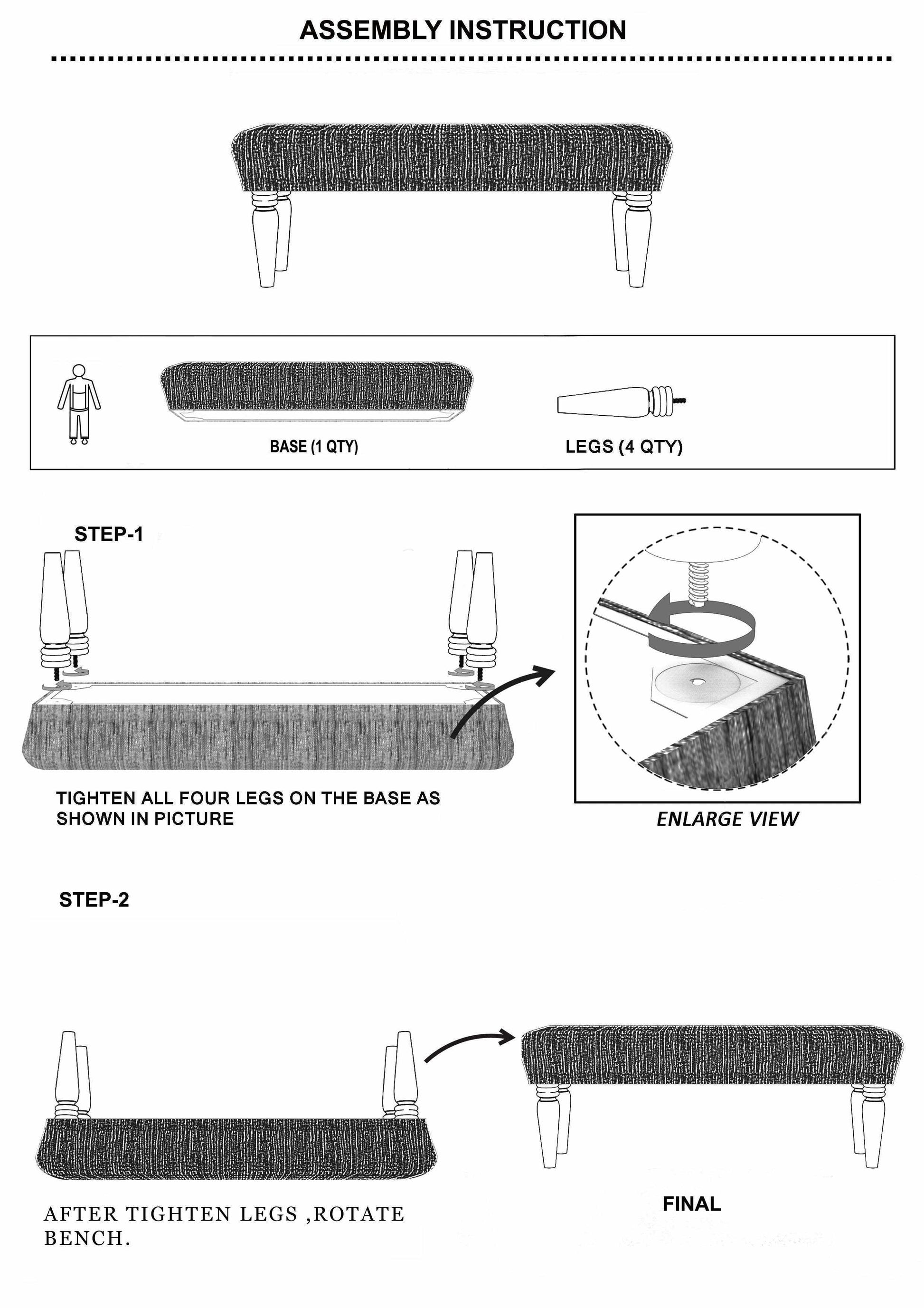 Bustos Leather Striped Wooden Base Bench-3