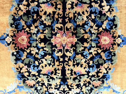 Antique Chinese Peking Rug 12.6 x 14.9, Palace Size Asian Oriental Carpet, Art Deco Rug, Rare-3