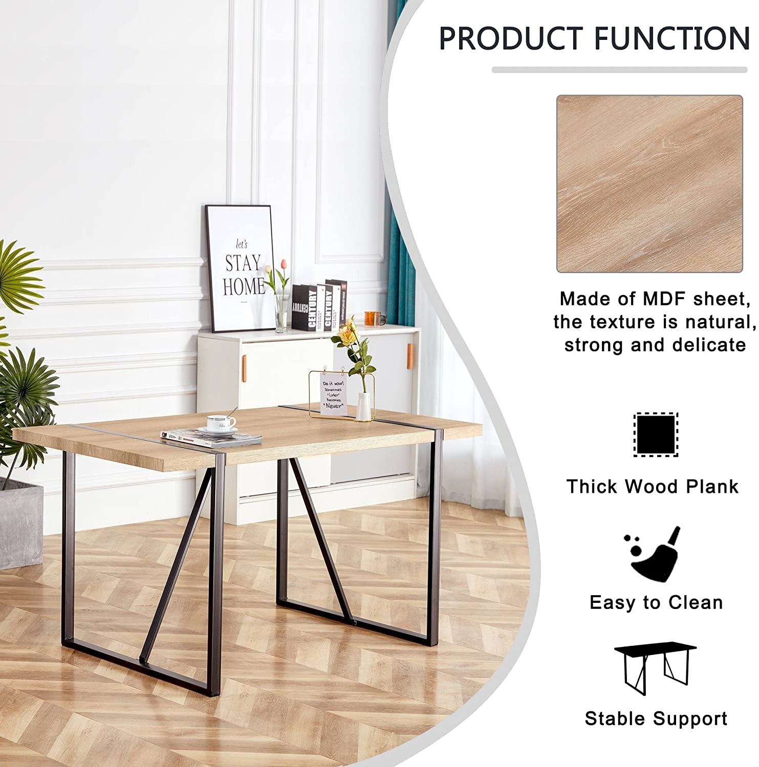 5 Piece Modern Farmhouse Wood Dining Table Set with Upholstered Chairs-2