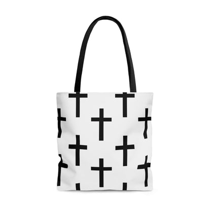 Large Tote Bag White and Black Seamless Cross Pattern-0