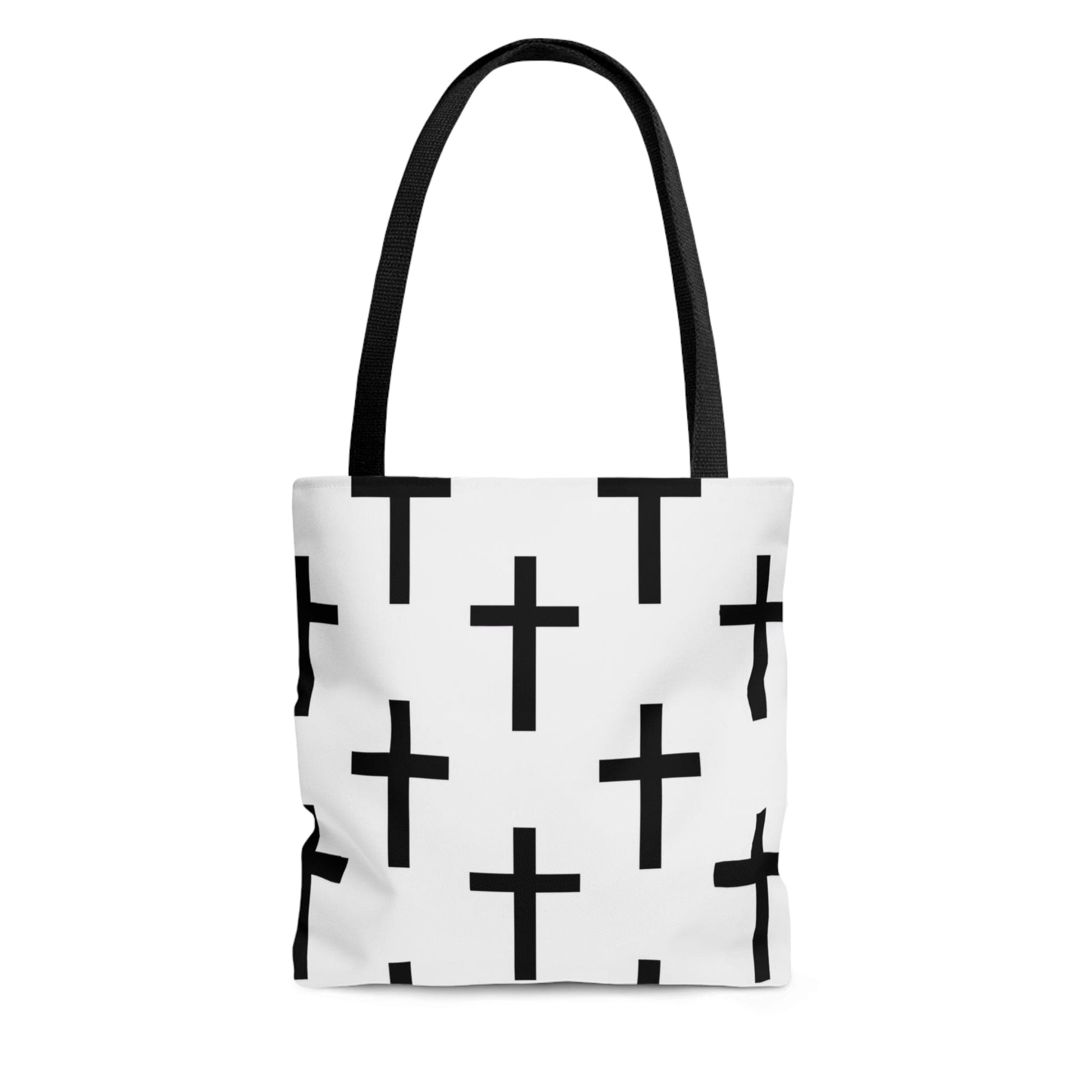 Large Tote Bag White and Black Seamless Cross Pattern-1