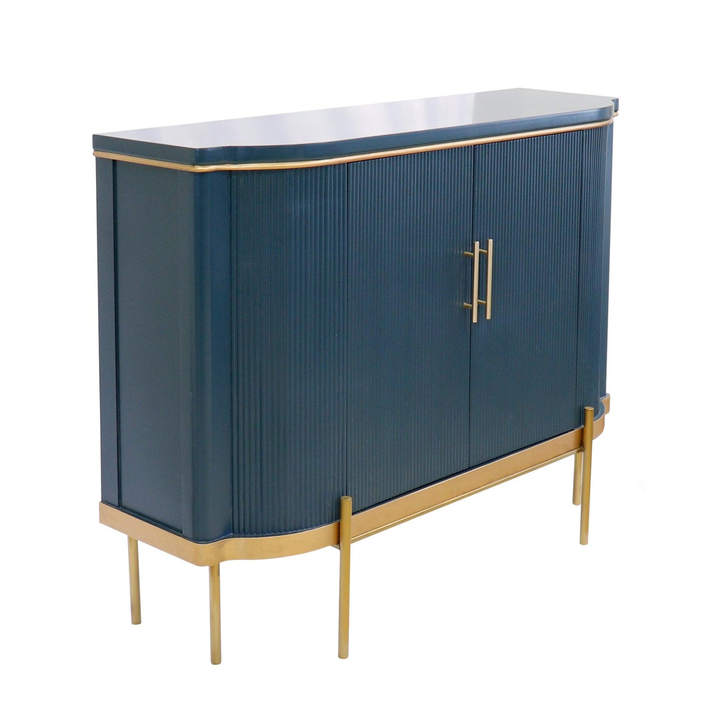 Canvello Amelia Teal Cabinet, 2 Doors & Gold Polished Metal Frame - Cabinets for Living Room, Home Office, Bedroom-1