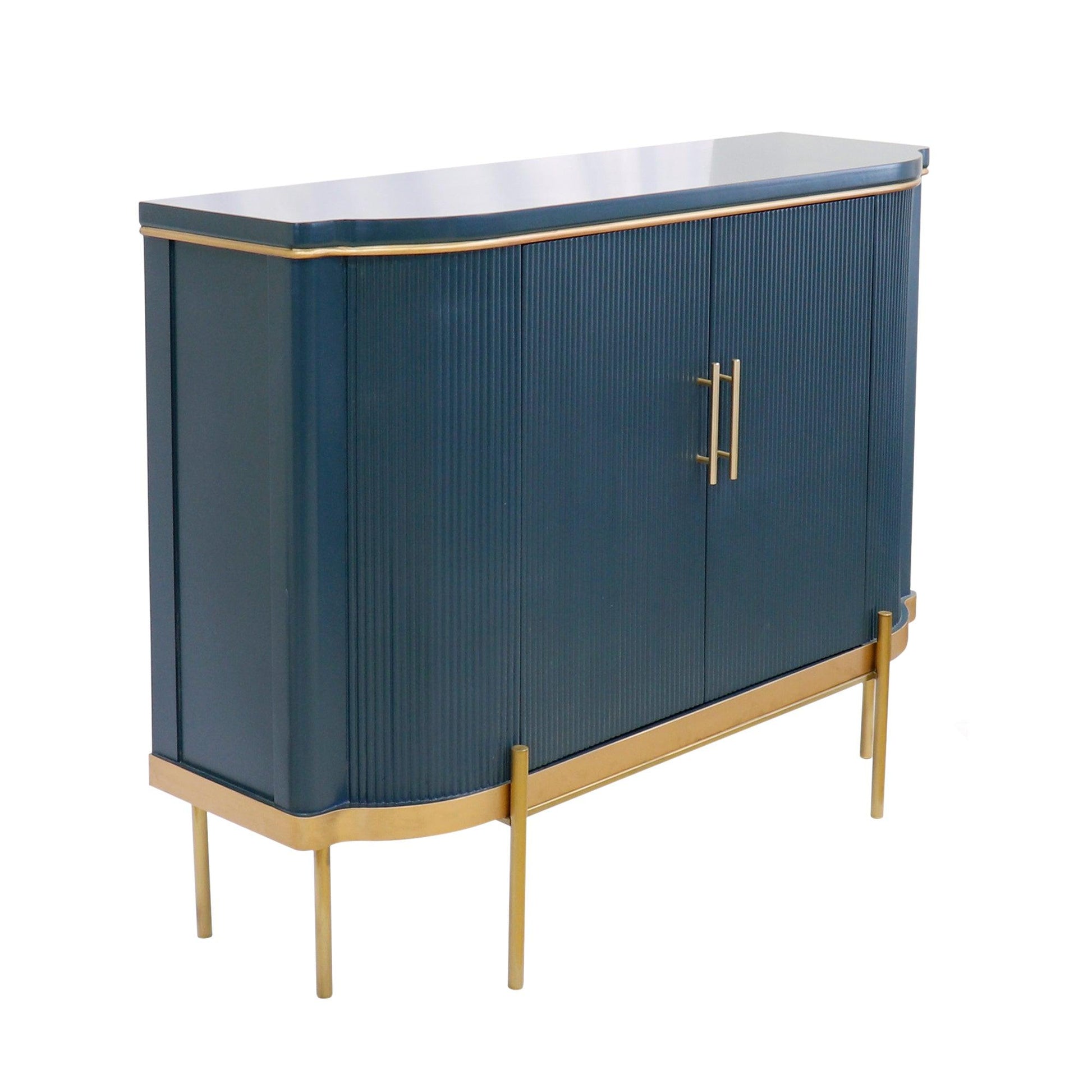 Canvello Amelia Teal Cabinet, 2 Doors & Gold Polished Metal Frame - Cabinets for Living Room, Home Office, Bedroom-1