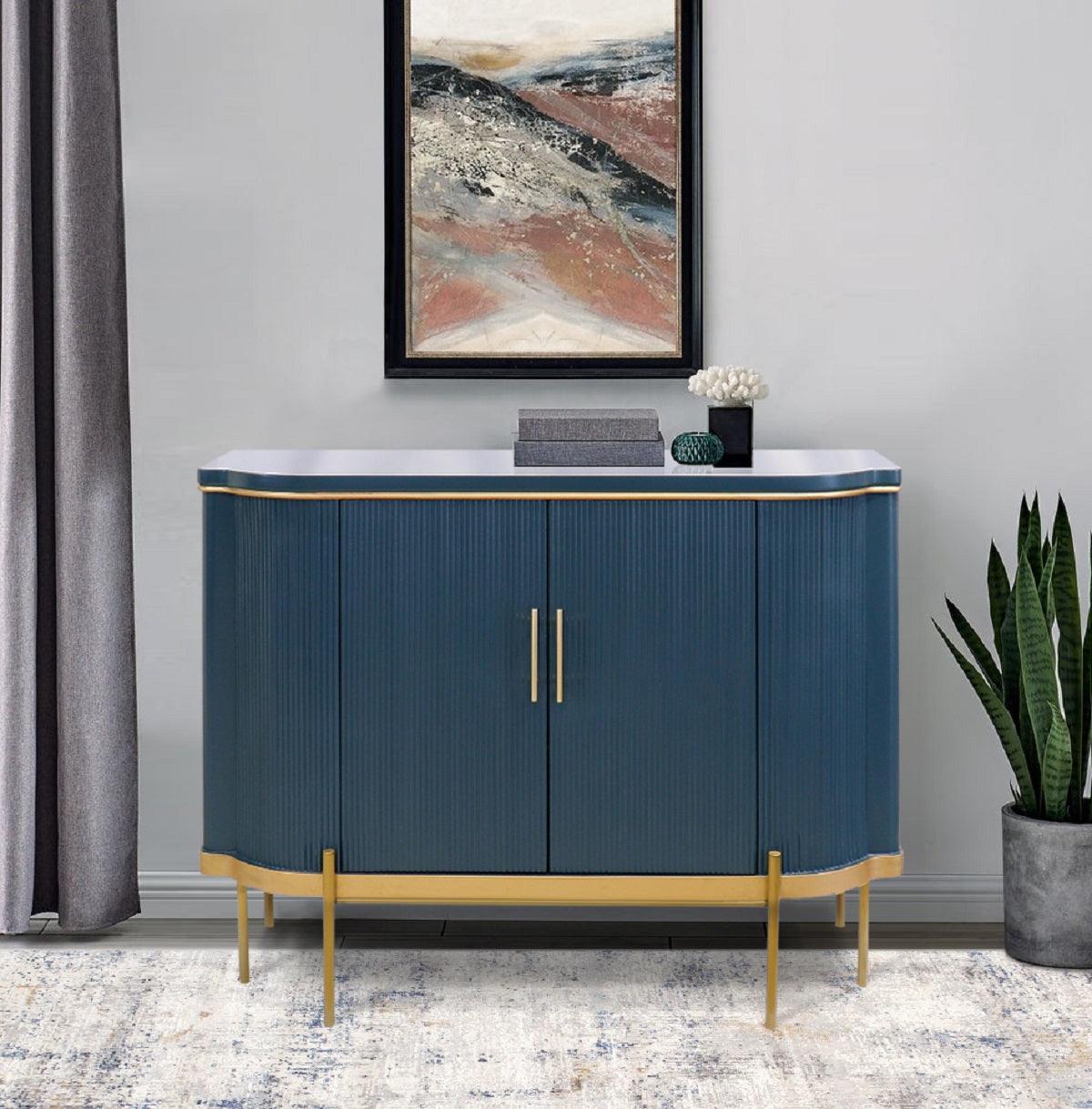 Canvello Amelia Teal Cabinet, 2 Doors & Gold Polished Metal Frame - Cabinets for Living Room, Home Office, Bedroom-2