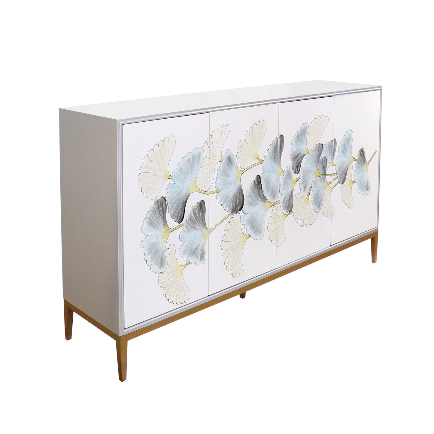 Canvello Annabelle Sideboard with 4 Floral Doors, 2 Drawers & Bronze Metal Frame-1