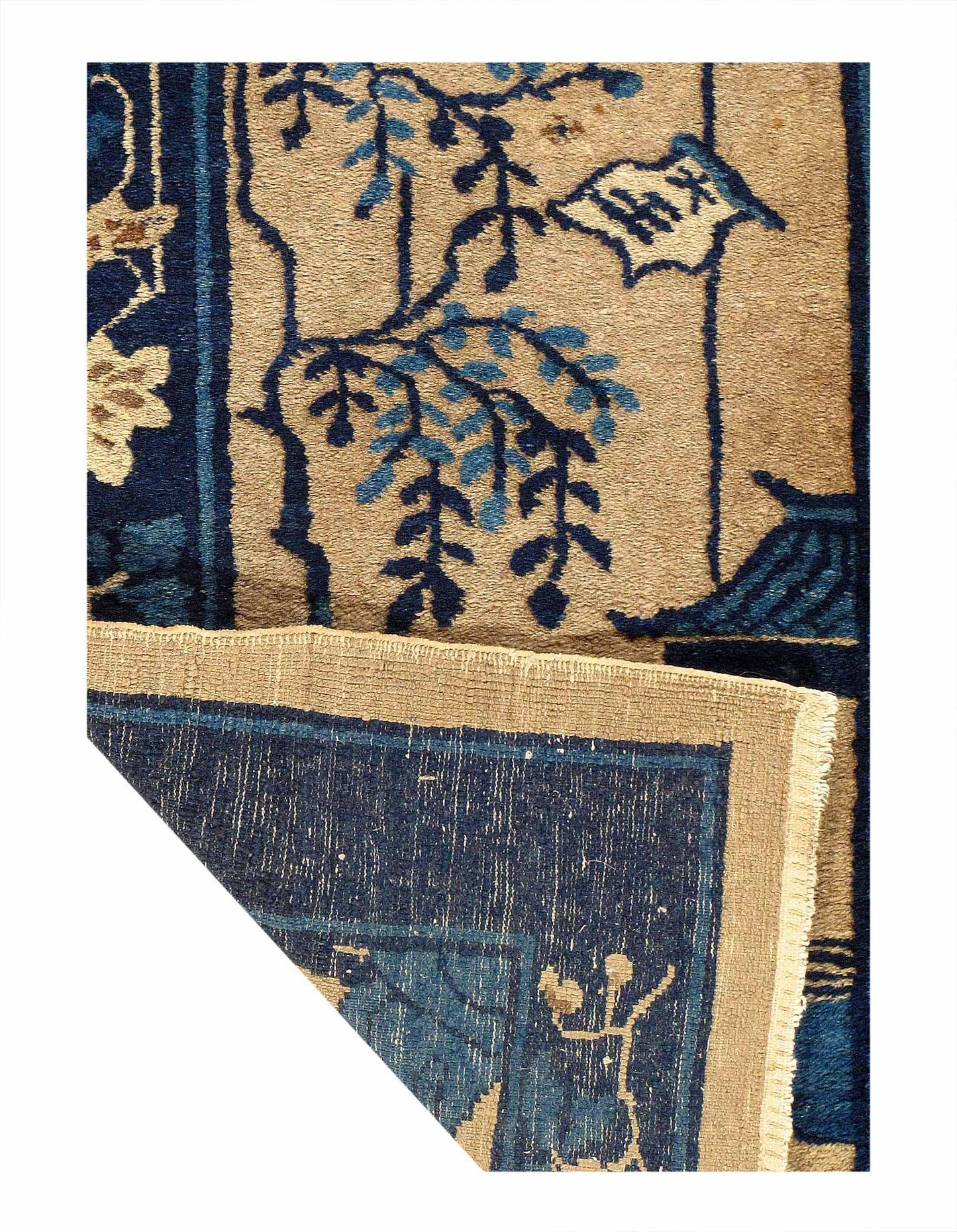 Canvello Antique Chinese Art Deco Blue Wool Rug - 2'2'' X 3'11''-1