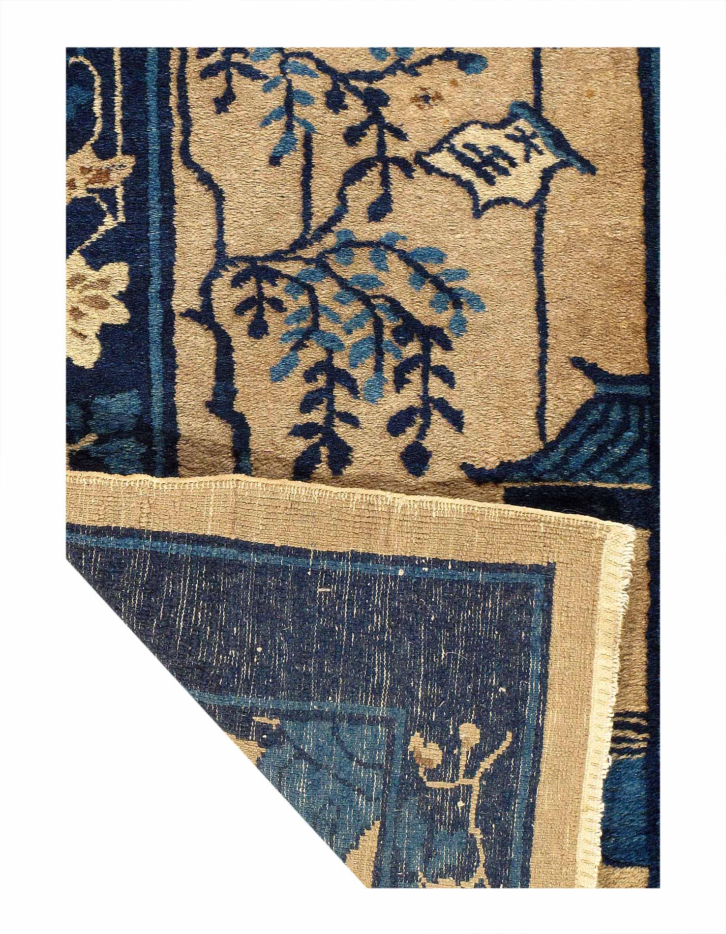 Canvello Antique Chinese Art Deco Blue Wool Rug - 2'2'' X 3'11''-1