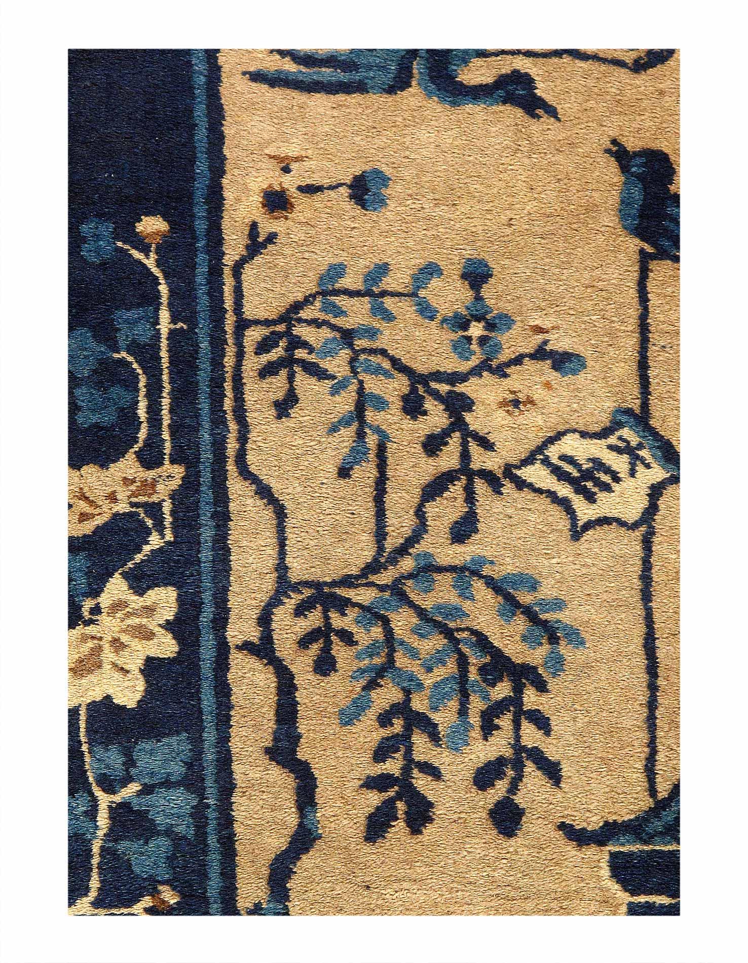 Canvello Antique Chinese Art Deco Blue Wool Rug - 2'2'' X 3'11''-2