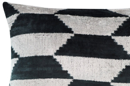 Canvello Black White Handmade 16x24 Silk Velvet Pillow, Organic Veg Dyed, Down/Feather Filled-3
