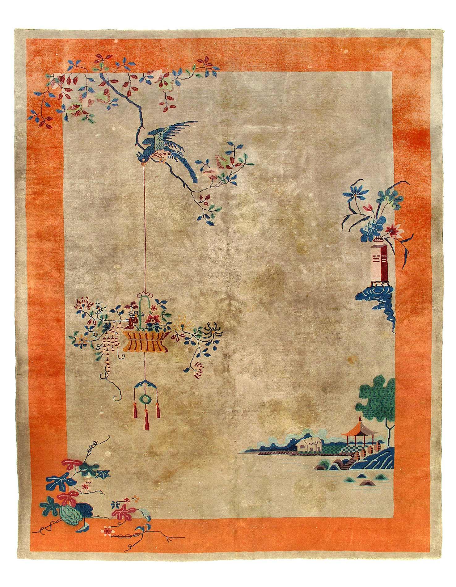 Canvello Chinese Antique Art Deco Rug - 9'X 11'4''-0