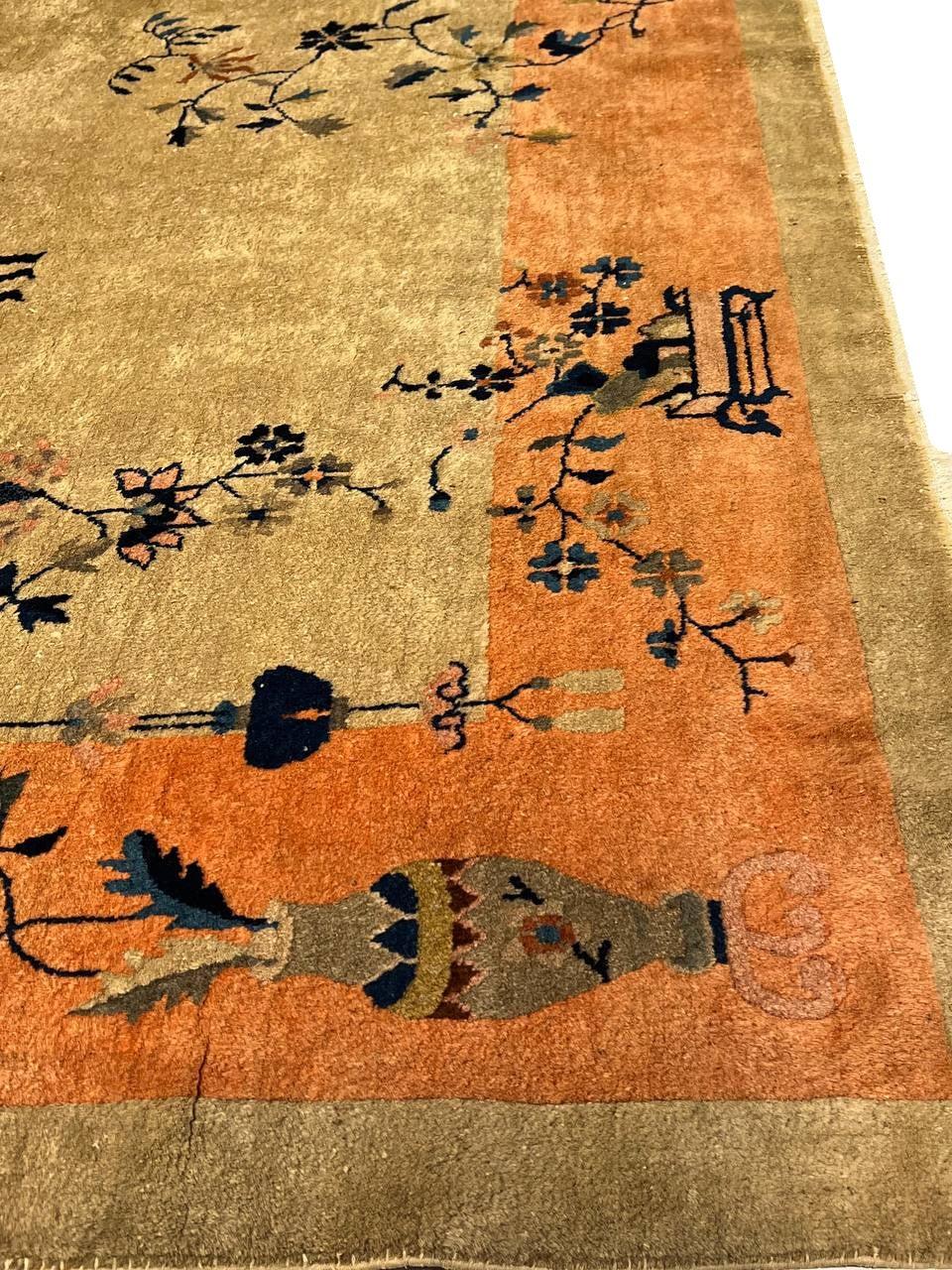 Canvello Fine Hand Knotted Antique Chinese Art Deco Rug - 8'9'' X 11'5''-3