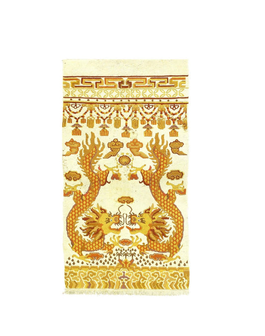 Canvello Genuine Handmade Rug Ivory Vintage Chinese Art Deco Dragon Area Rug for Living Room Home Decor Antique Rug - 3' X 5'5''-0
