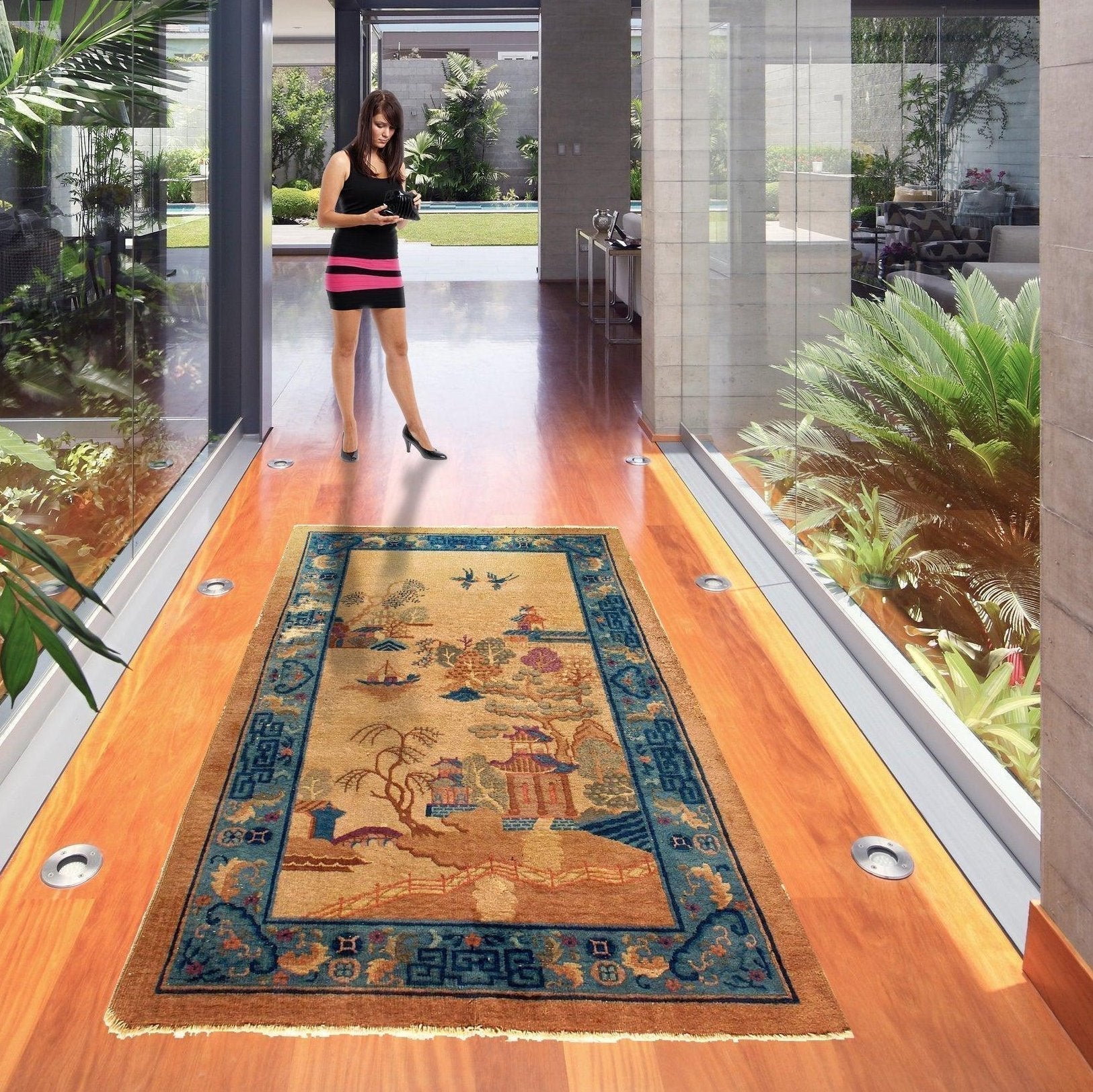 Canvello Hand Knotted Chinese Art Deco Rug- 4' X 6'-4