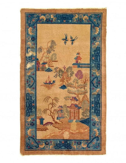 Canvello Hand Knotted Chinese Art Deco Rug- 4' X 6'-0