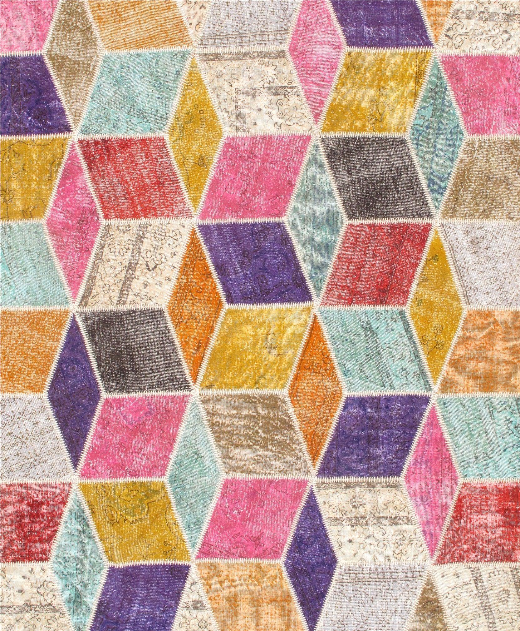 Canvello Handmade Hand knotted Modern Patchwork Area Rug for Living Room - 8′1″ × 9′10″-0