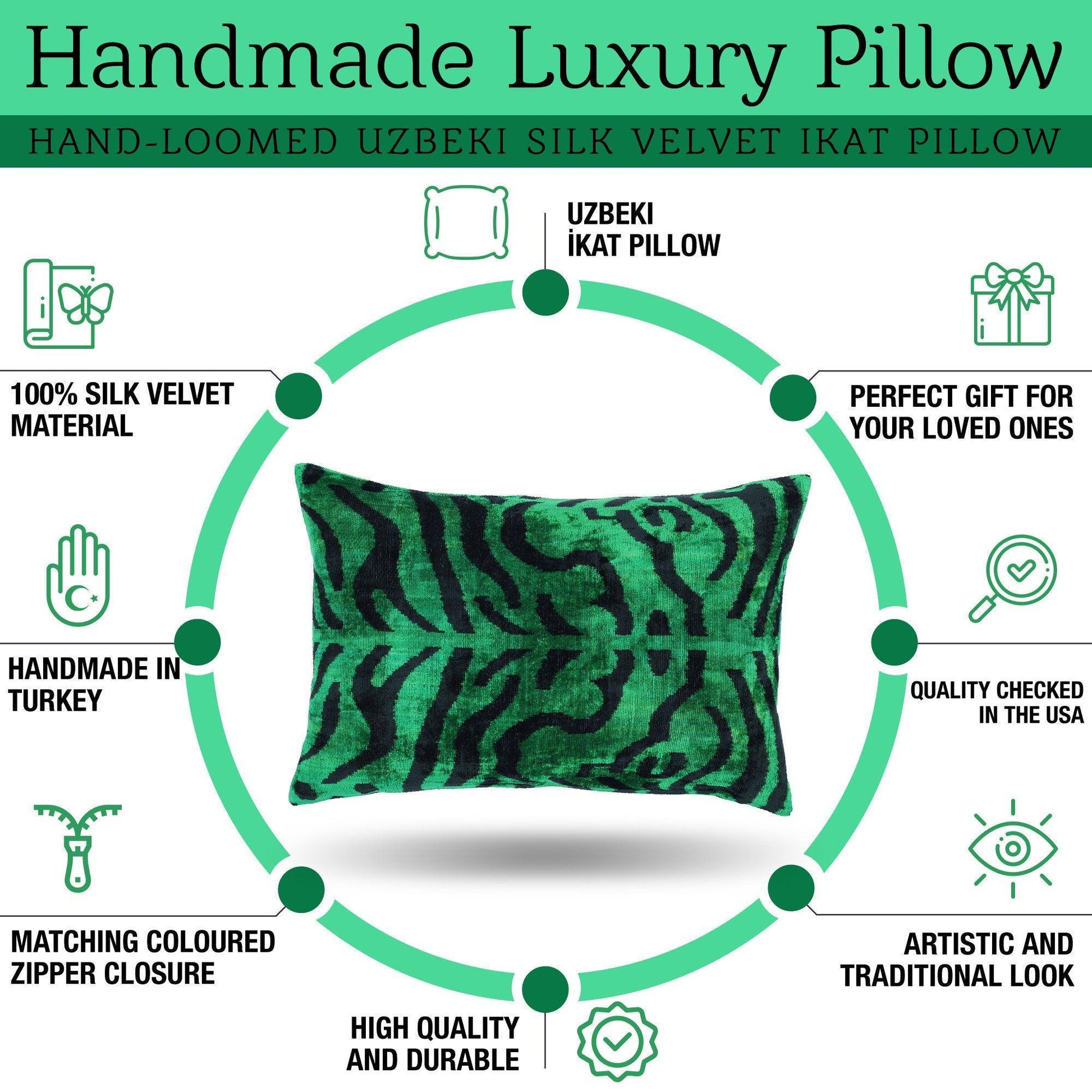Canvello Handmade Luxury Dark Green Pillow for Couch | 16 x 24 in (40 x 60 cm)-4