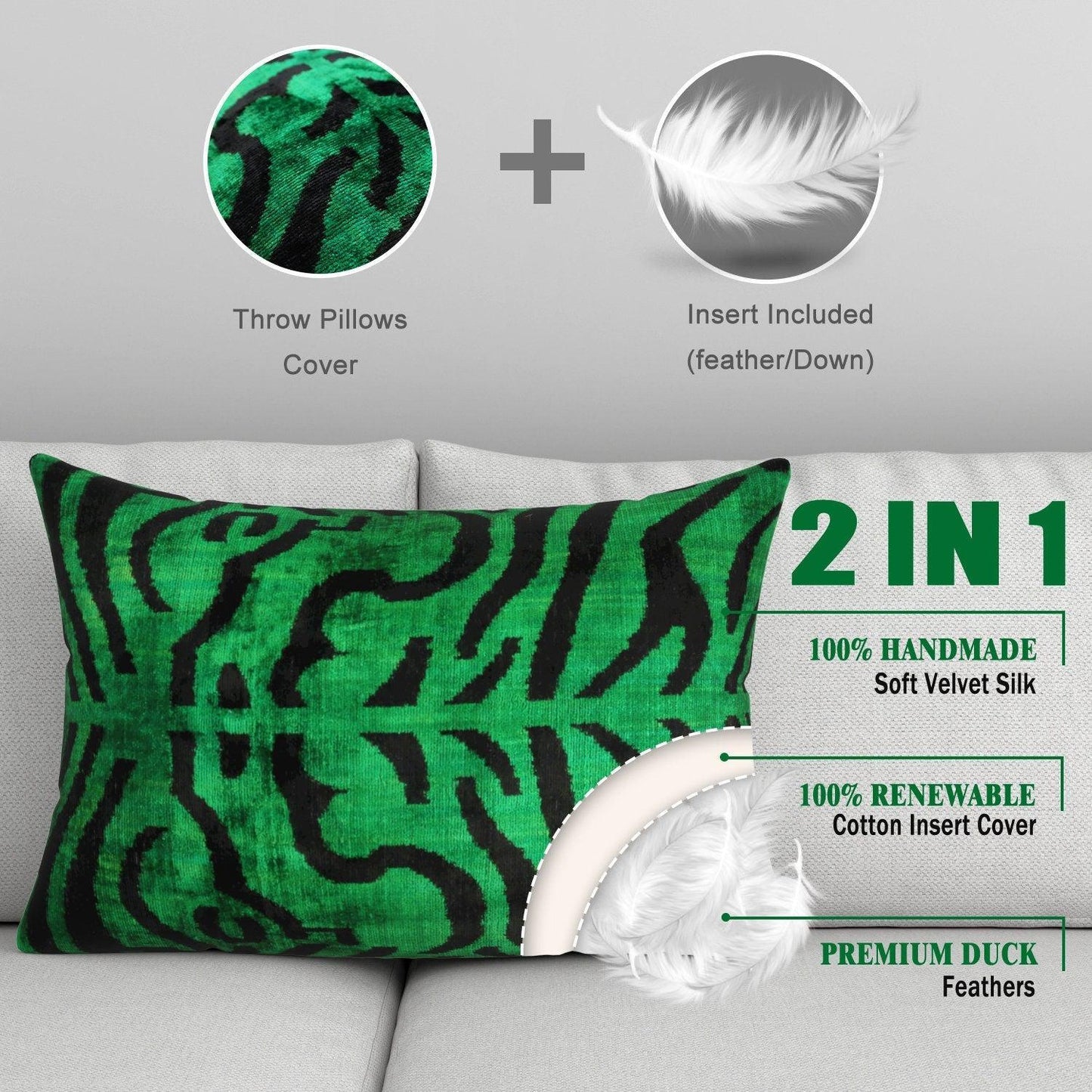 Canvello Handmade Luxury Dark Green Pillow for Couch | 16 x 24 in (40 x 60 cm)-2