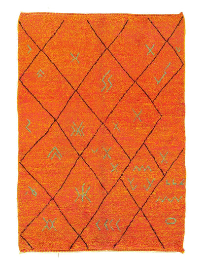 Canvello Handmade Modern Fine Hand Knotted Orange Moroccan Wool Rug for Living Room - 6' X 8'5''-0