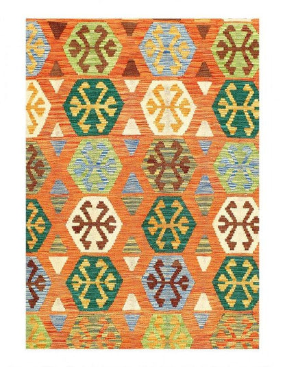 Canvello Kilim Handspun flat weave Wool Rug 5'9'' X 7'9''-1