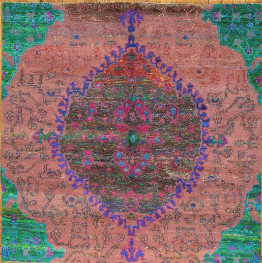 Canvello Modern Sari Silk Collection Hand-Knotted Area Rug- 5'10" X 5'11"-0