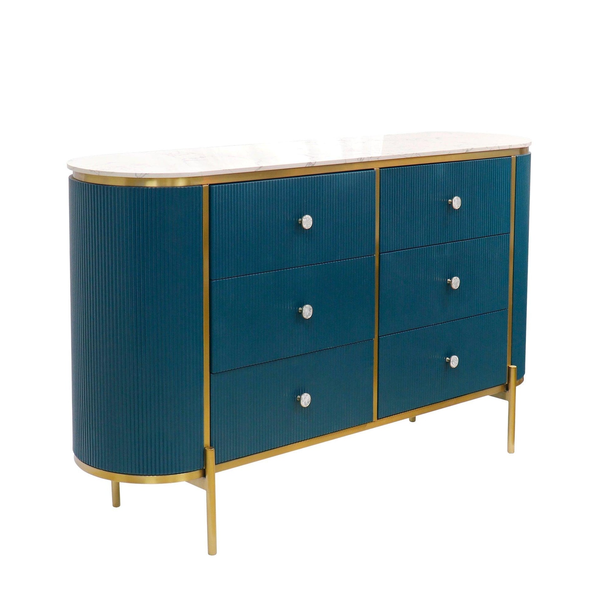 Canvello Theodore Marble Top Metal Frame Sideboard, Green/Gold-1