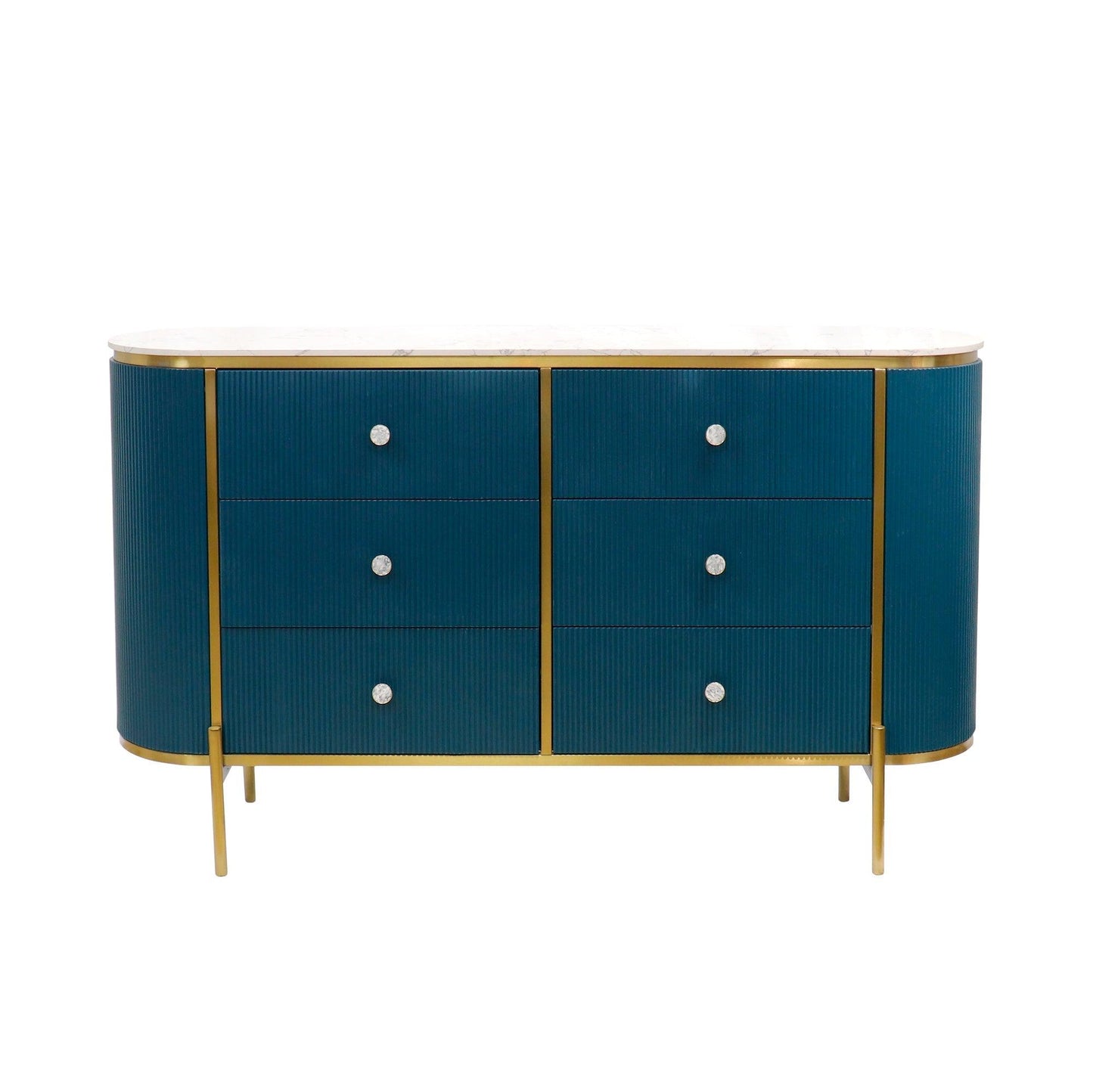 Canvello Theodore Marble Top Metal Frame Sideboard, Green/Gold-0