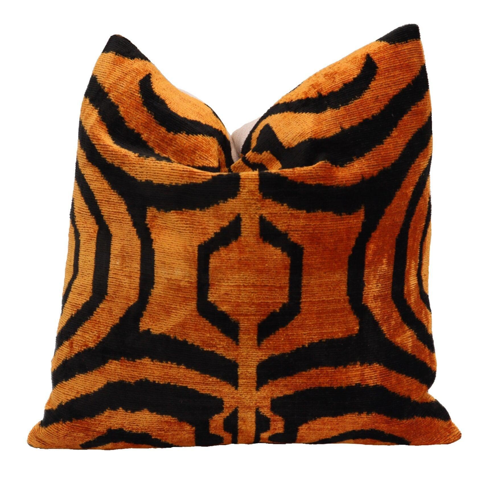 Canvello Tiger Print Burnt Orange Throw Pillows - 16x16 inch-3