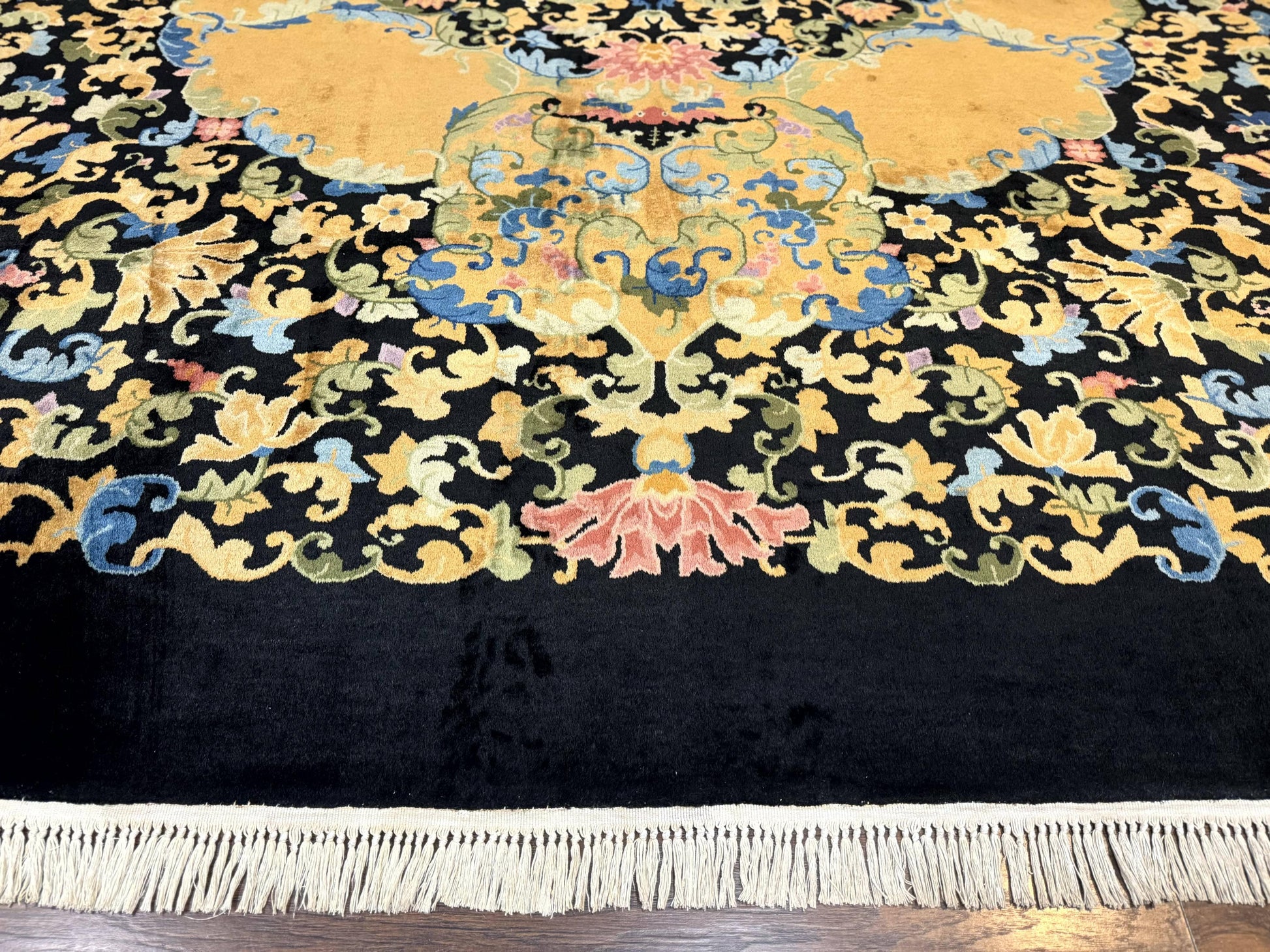 Antique Chinese Peking Rug 12.6 x 14.9, Palace Size Asian Oriental Carpet, Art Deco Rug, Rare-4