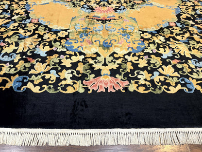 Antique Chinese Peking Rug 12.6 x 14.9, Palace Size Asian Oriental Carpet, Art Deco Rug, Rare-4