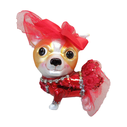 Chihuahua in Red Party Dress Ornament by December Diamonds-0