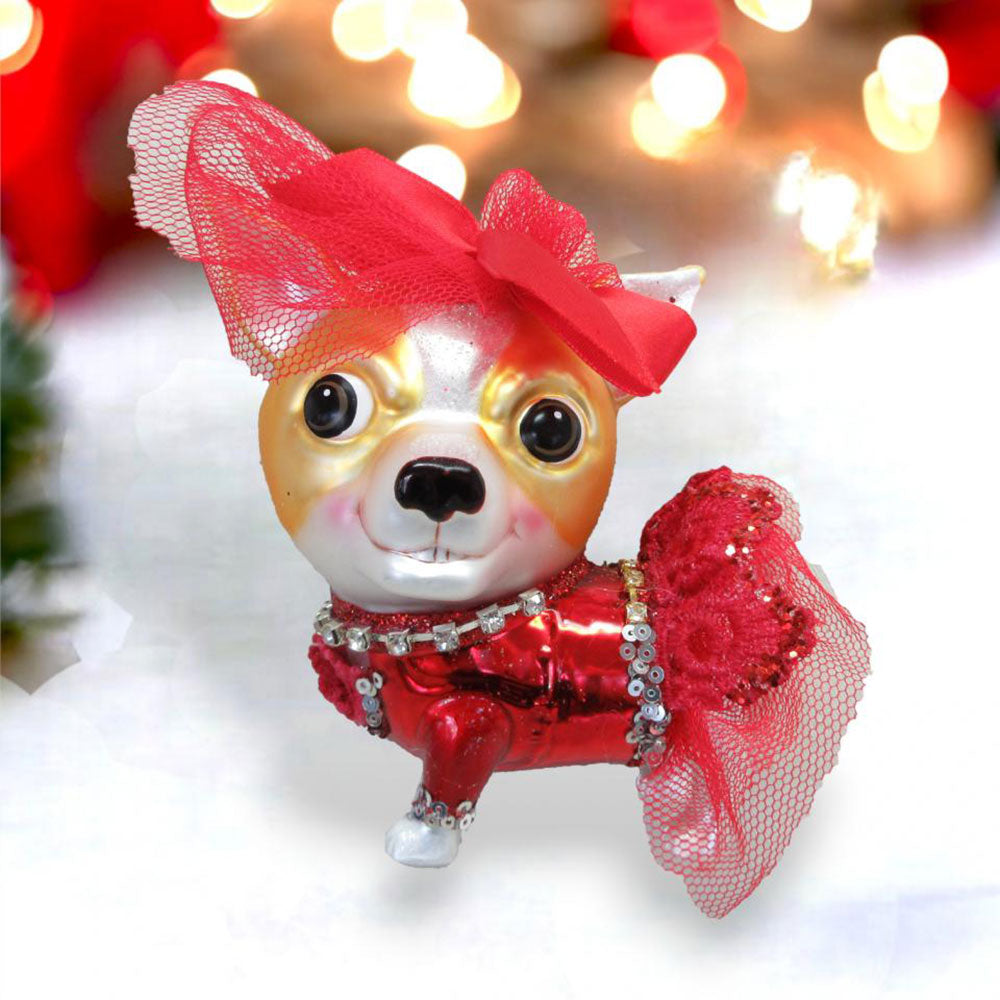 Chihuahua in Red Party Dress Ornament by December Diamonds-1