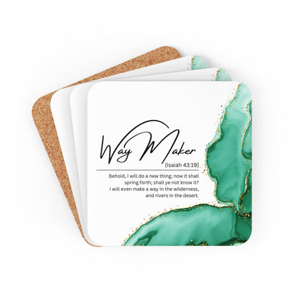 Coaster Set of 4 for Drinks Way Maker Green Print-0