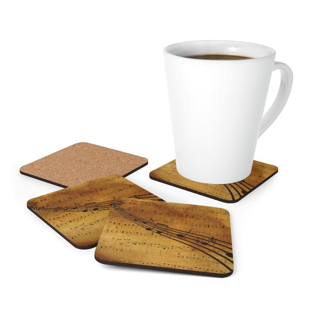Corkwood Coaster 4 Piece Set - Brown Musical Note Style Coasters-4
