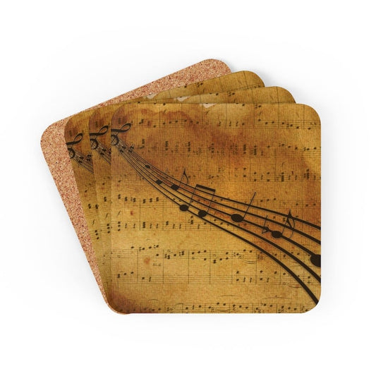 Corkwood Coaster 4 Piece Set - Brown Musical Note Style Coasters-0