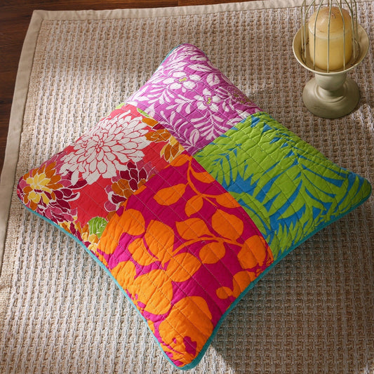 Tache 2 Piece Cotton Colorful Flower Power Party Patchwork Cushion Cover (FloralPatchwork-CC)-0
