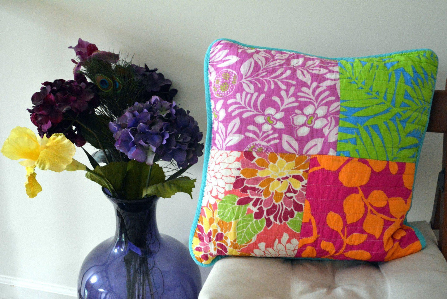 Tache 2 Piece Cotton Colorful Flower Power Party Patchwork Cushion Cover (FloralPatchwork-CC)-1