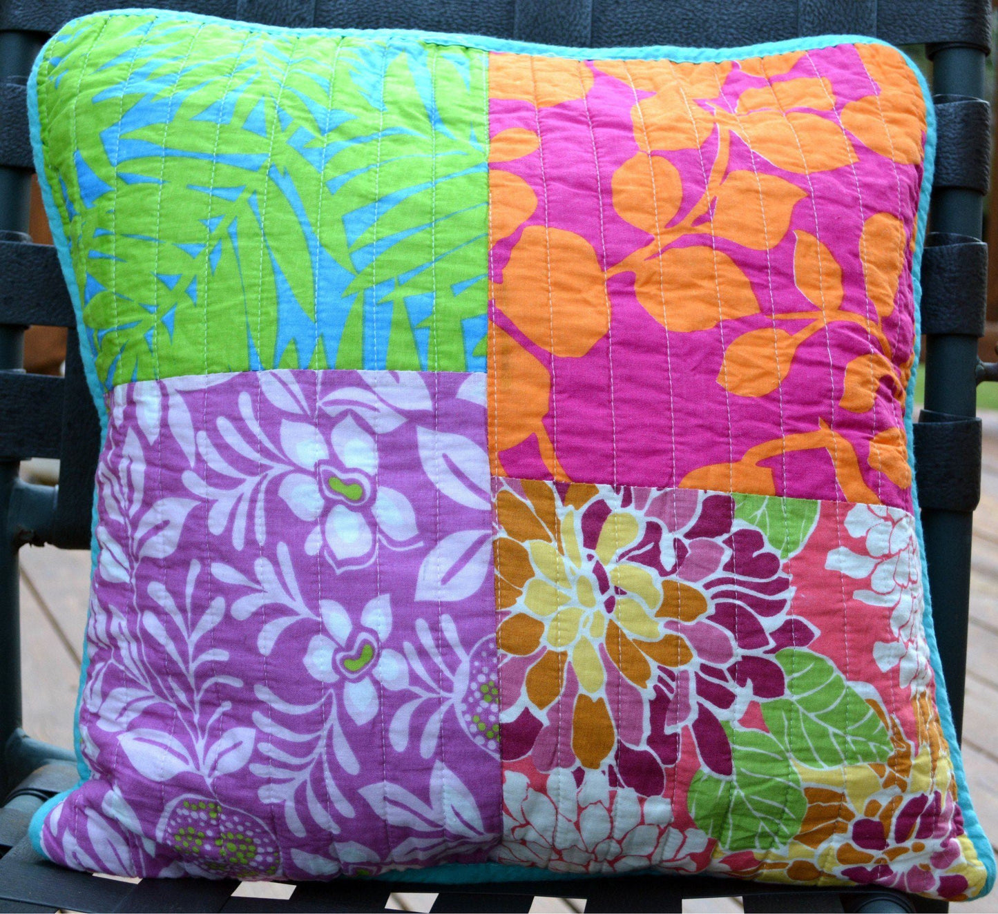 Tache 2 Piece Cotton Colorful Flower Power Party Patchwork Cushion Cover (FloralPatchwork-CC)-2