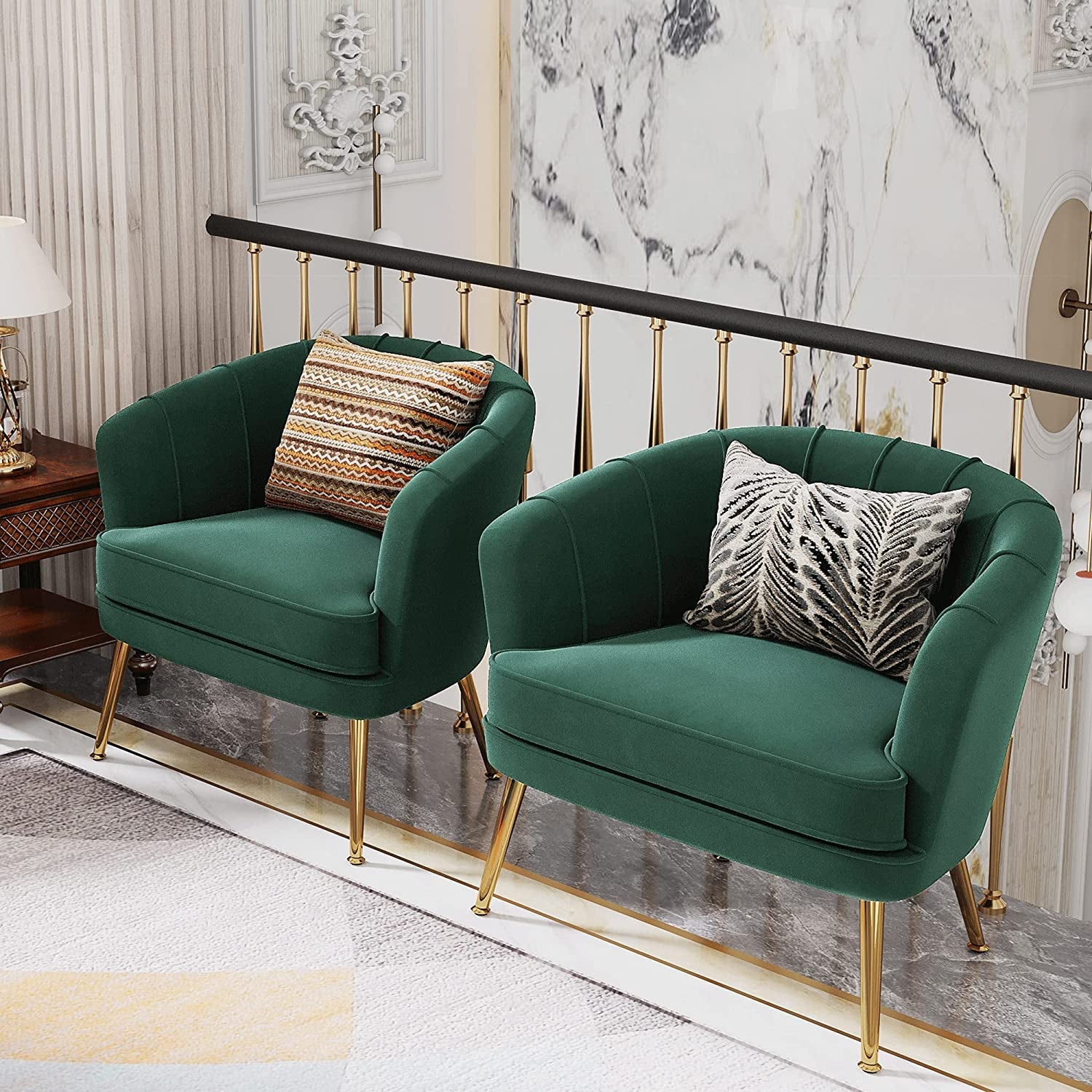 Green Velvet Accent Chair with Golden Legs-3