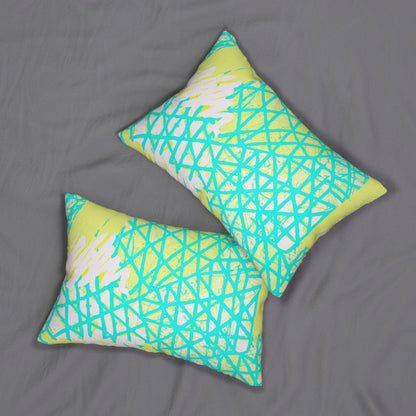 Decorative Lumbar Throw Pillow - Cyan Blue Lime Green and White Pattern-3