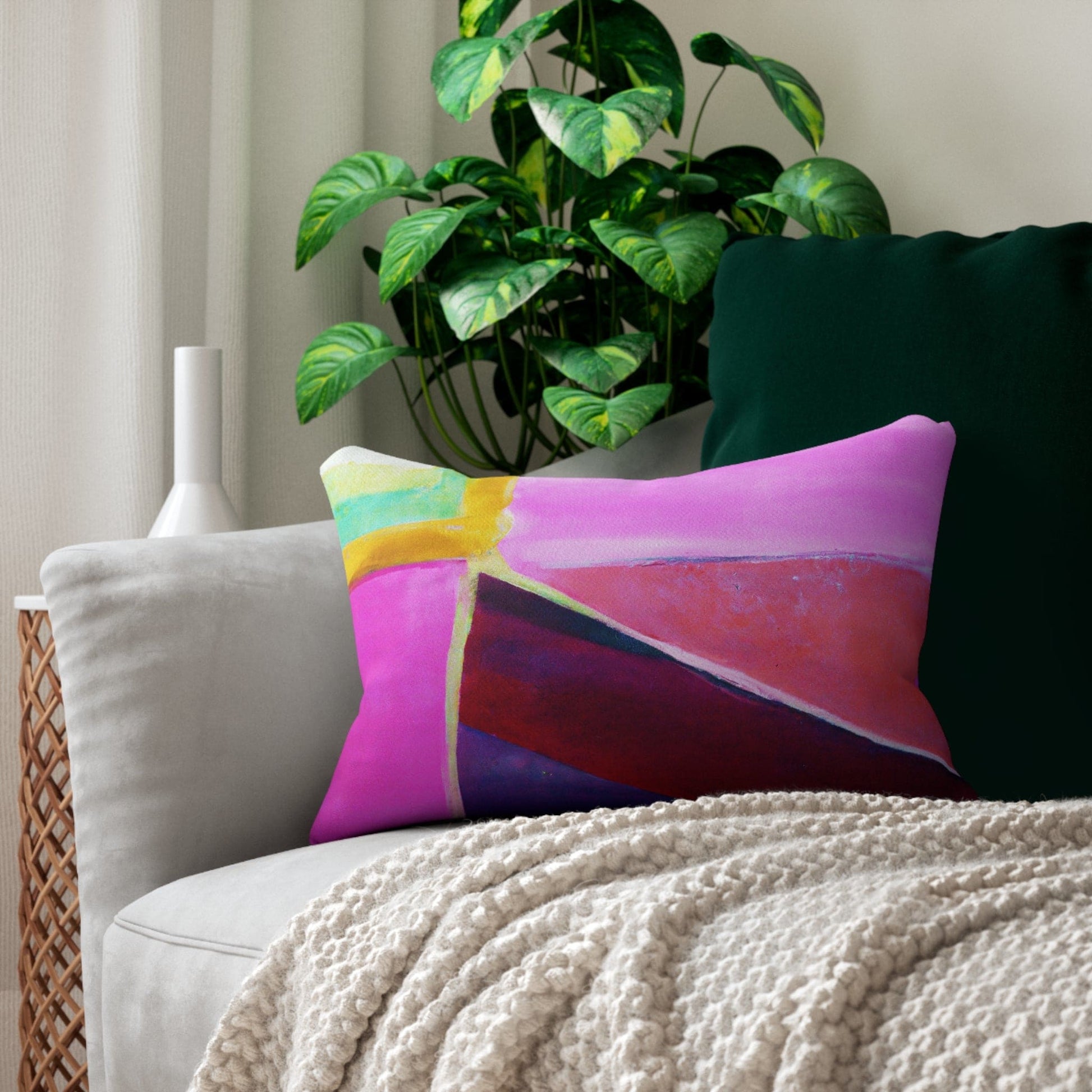 Decorative Lumbar Throw Pillow - Pink Purple Red Geometric Pattern-4