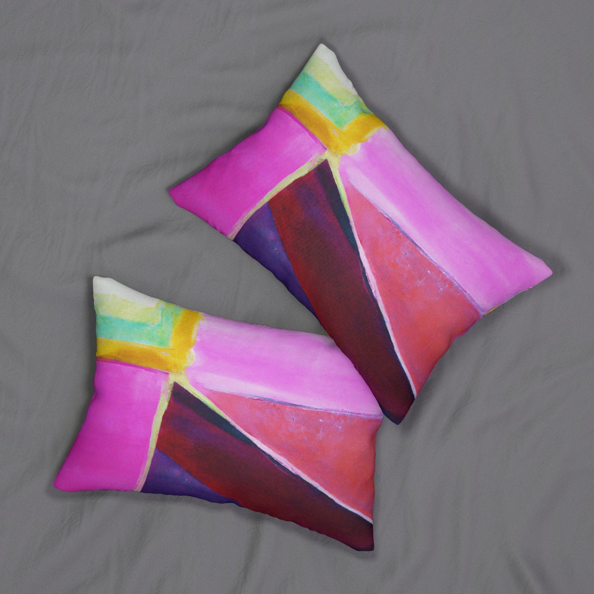 Decorative Lumbar Throw Pillow - Pink Purple Red Geometric Pattern-3