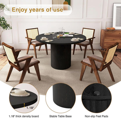Round Dining Table for 4, Modern Farmhouse Kitchen Table, 47 Inch Small Circle Dining Tables with Wood Strip Base for Kitchen Living Room (Black)-4